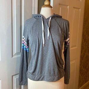 PJ Salvage Gray & Pastel Striped Hooded Shirt Size Small in Like New Condition